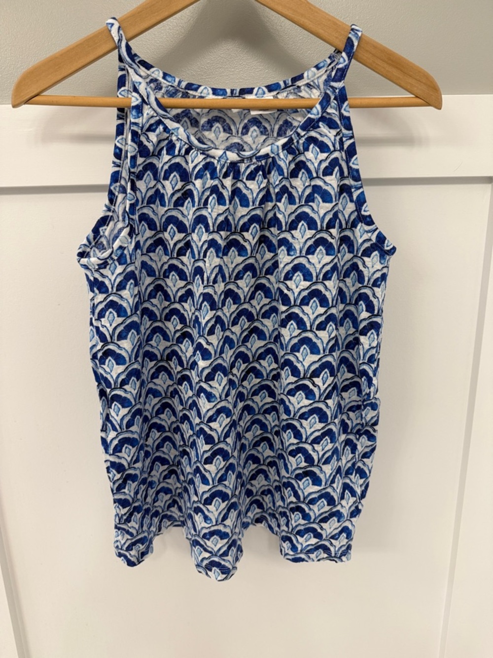 Sigrid Olsen Blue and White Printed Tank Top 100% Linen